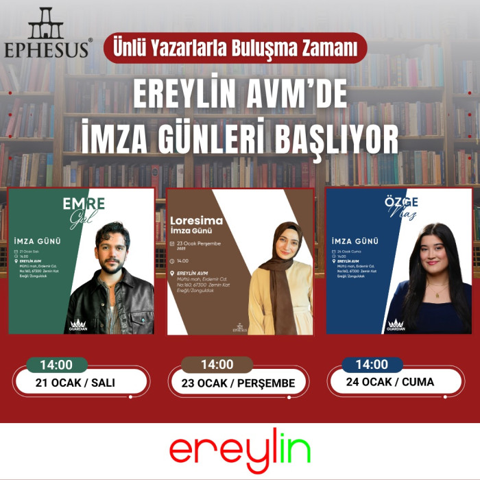 Ereylin AVM’de ünlü yazarların imza günleri başlıyor